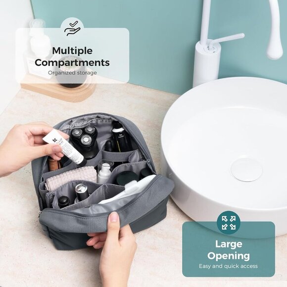 Travel Toiletry Bag, Multi-Compartment Cosmetic Bag, Water-Resistant Makeup Bag - Picture 4 of 7